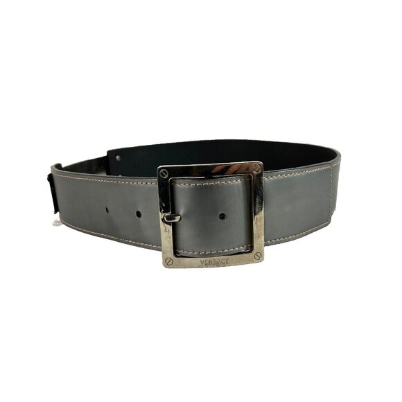 versace Accessories - Vintage 90s Gianni Versace Gray Belt Metal Accents Y2K Futuristic